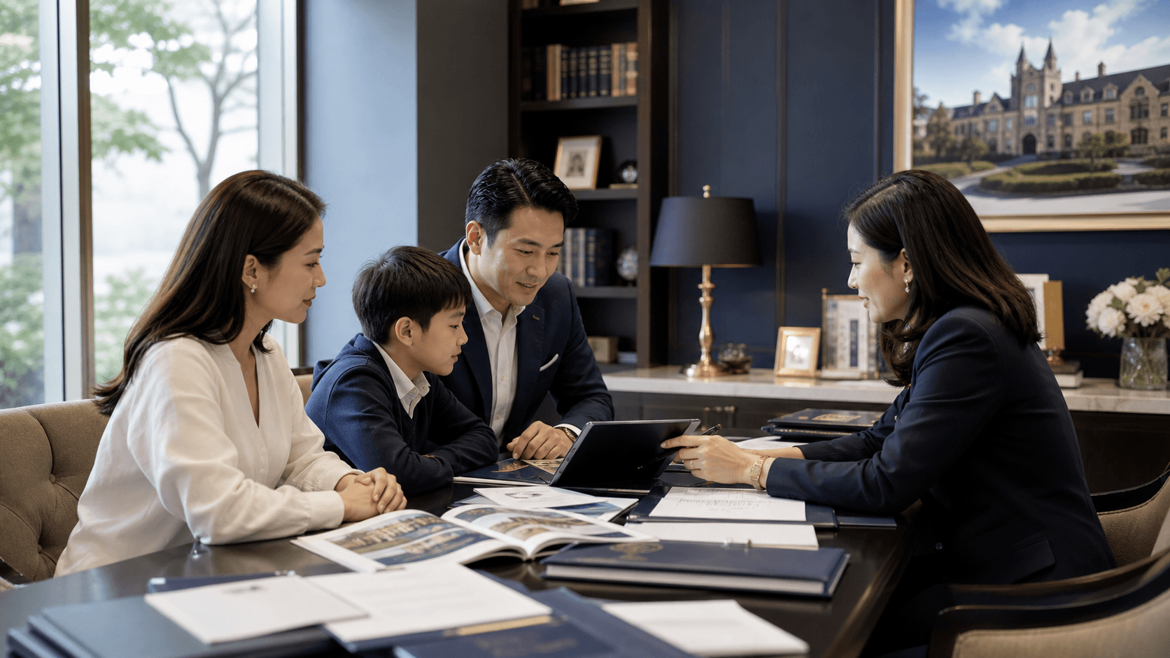 Family meeting with an education advisor in a private consultation room