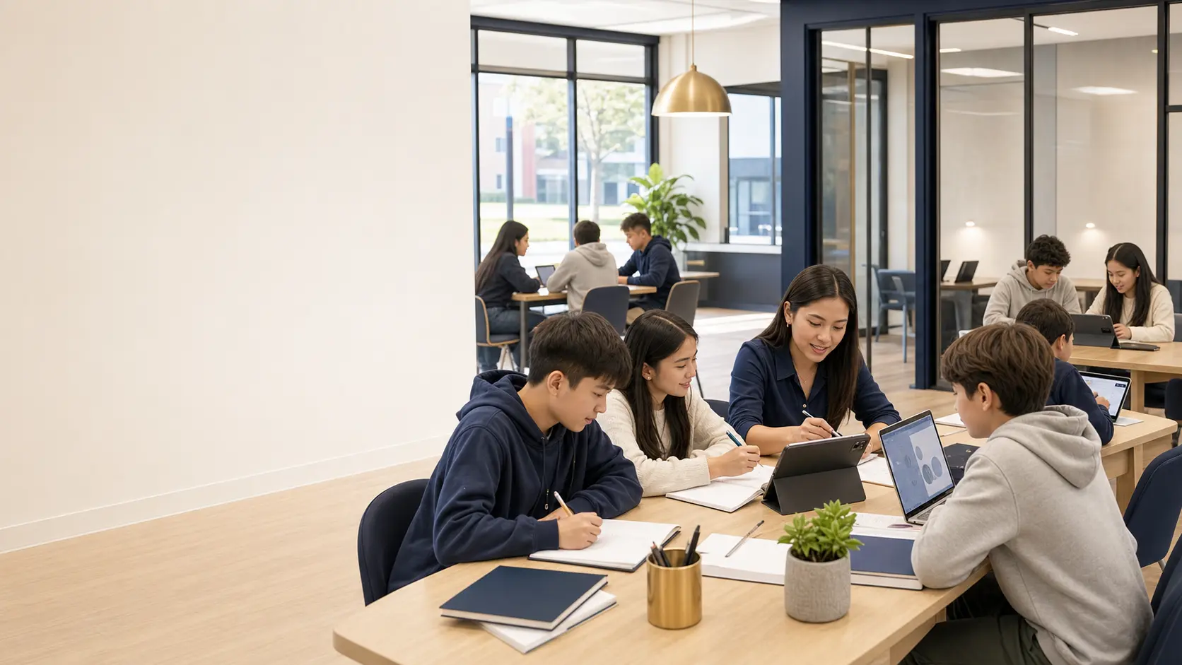 Students learning together in a modern classroom